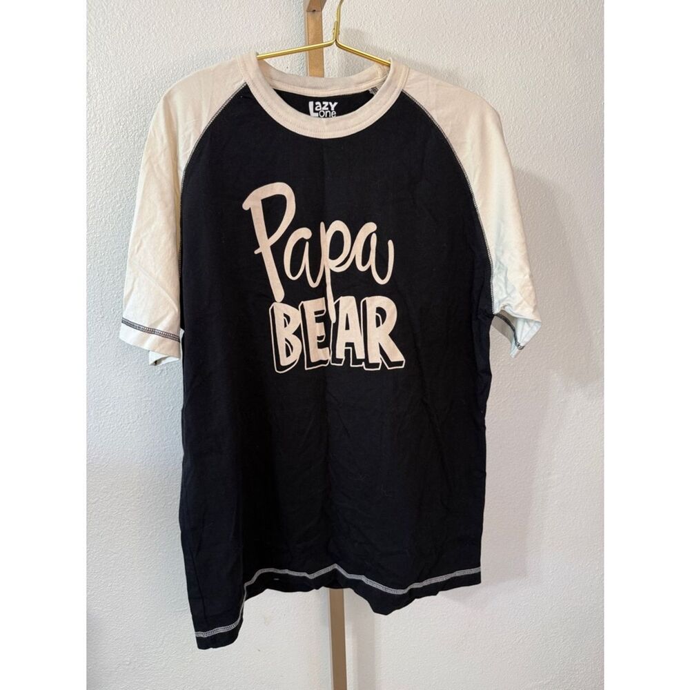 Lazy One Papa Bear pajama Tee - Black & Cream- Medium